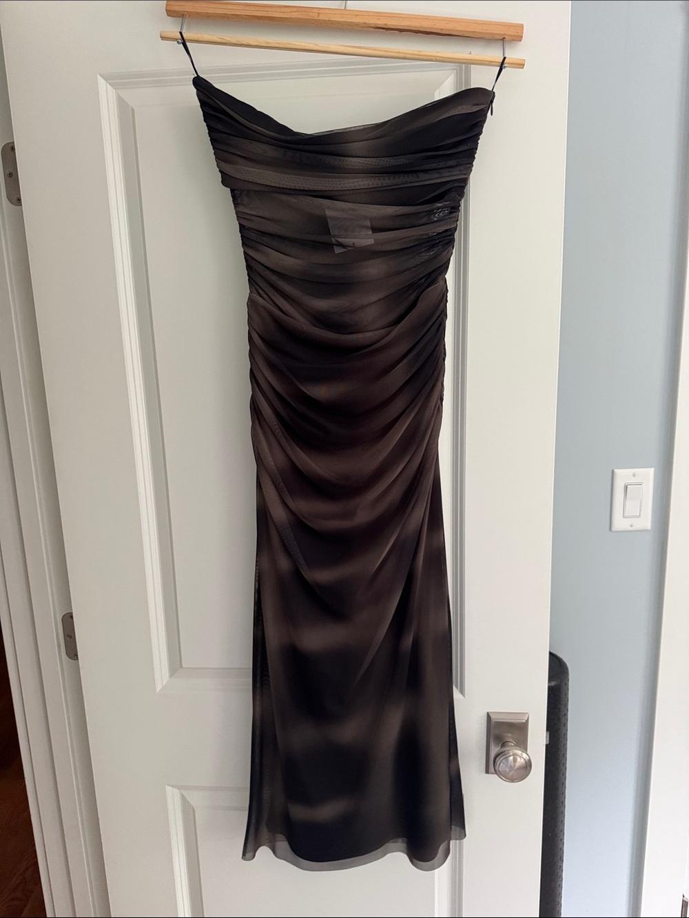 Black Strapless Ruched Evening Dress